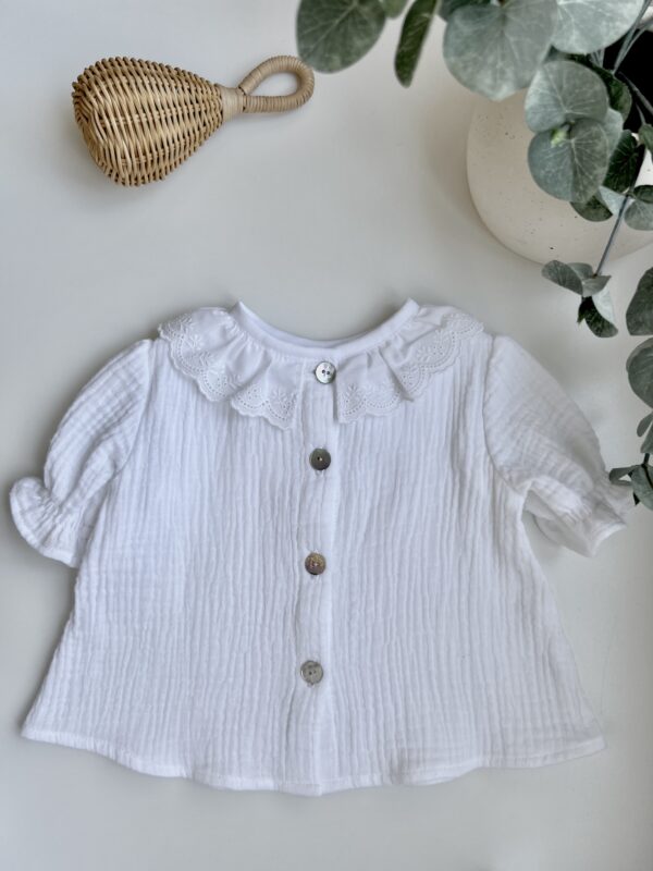 Camisa doble gasa marfil cuello bordado - Imagen 3