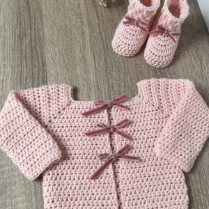 Chaqueta lana rosa bebé