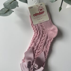 Calcetín con lazo calado rosa palo